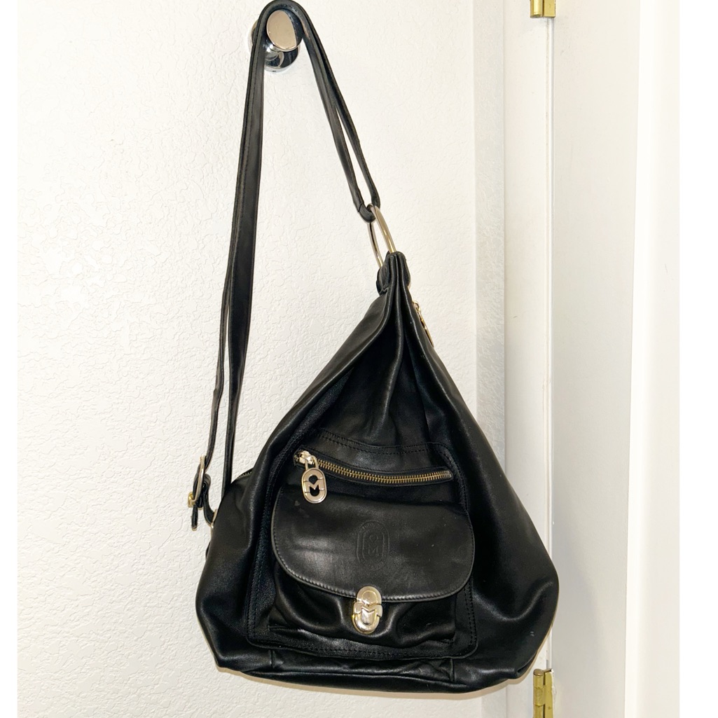 Marino Orlandi Rare Handmade Double Sided Sling Shoulder Backpack In Black